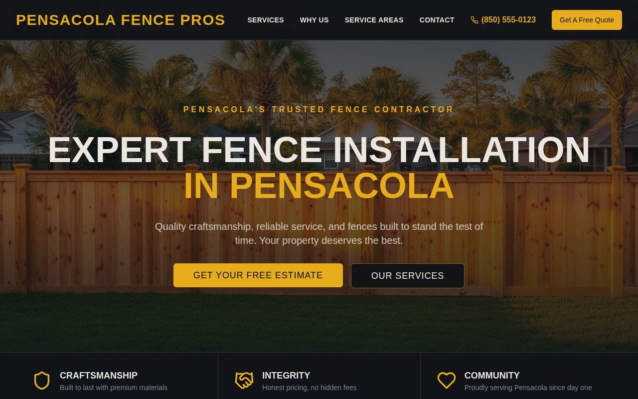 Pensacola Fence Pros website preview