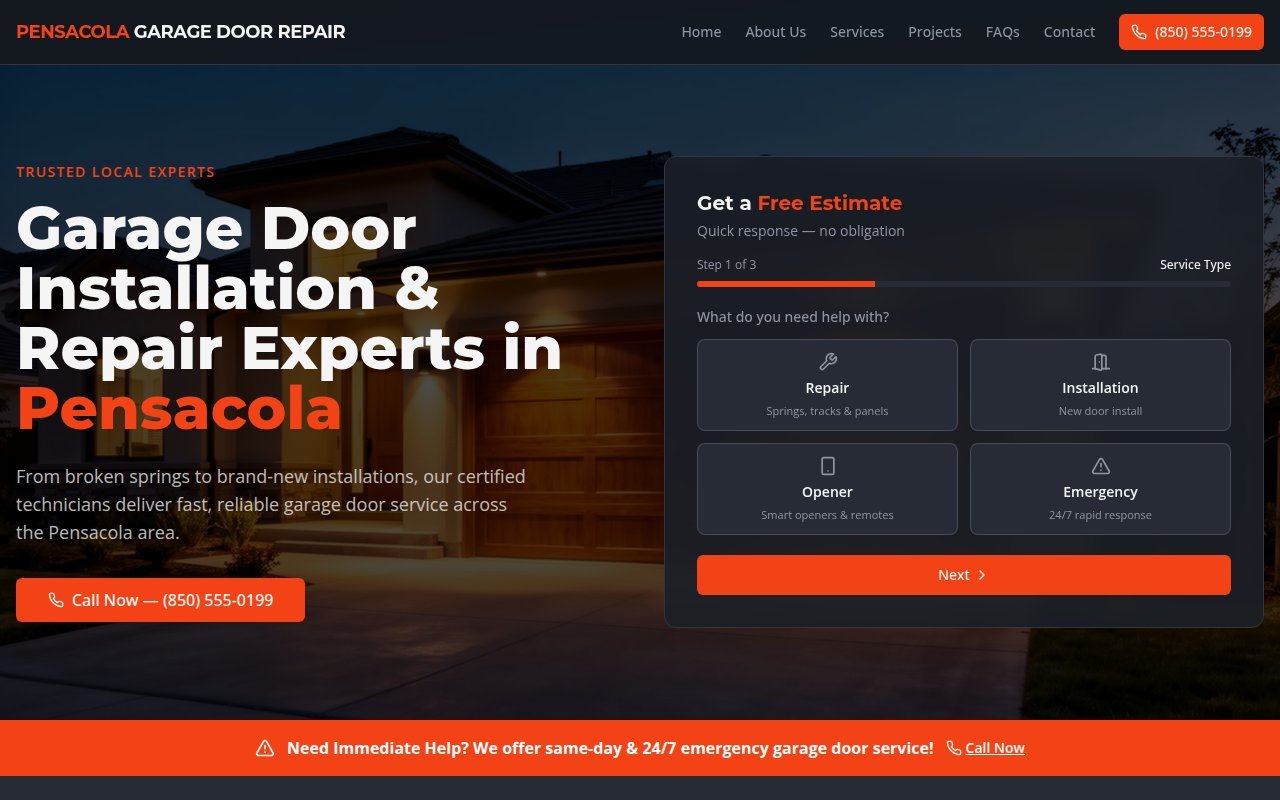 Pensacola Garage Door Repair website preview