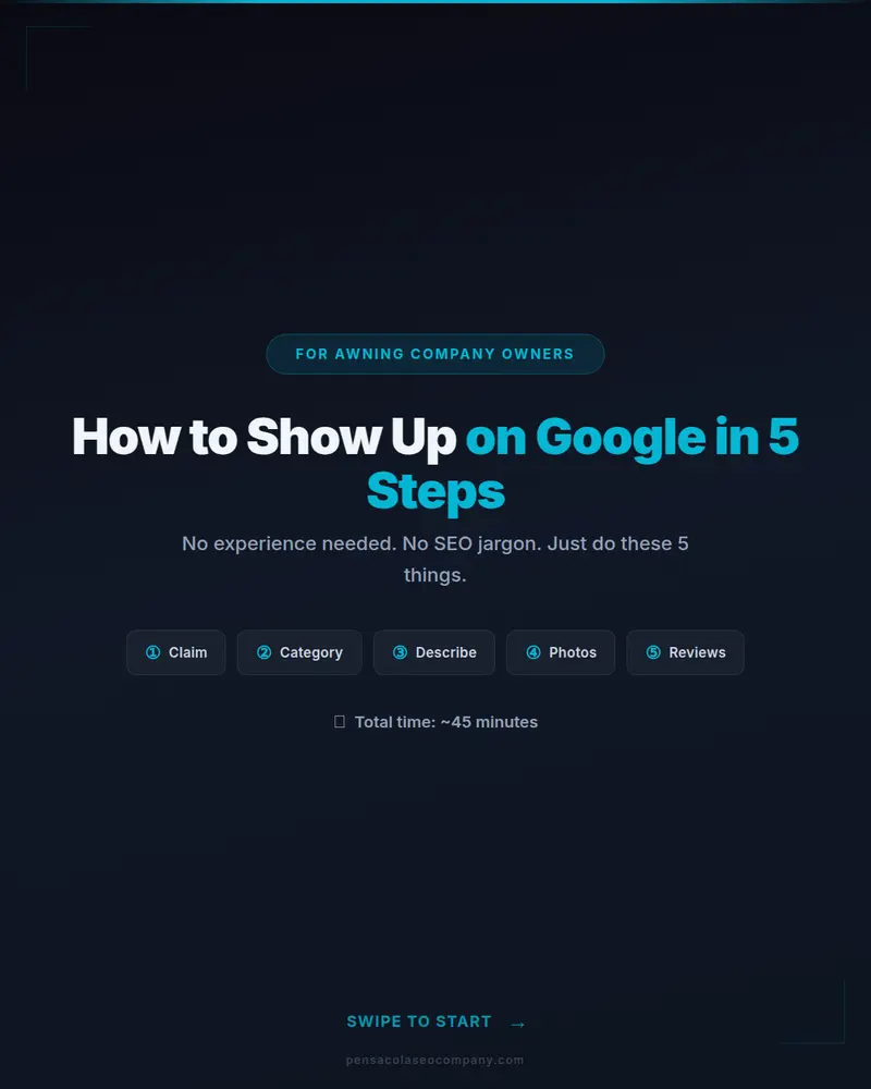 Google 5 steps 01 cover action — Awning Installation SEO guide by Pensacola SEO Company