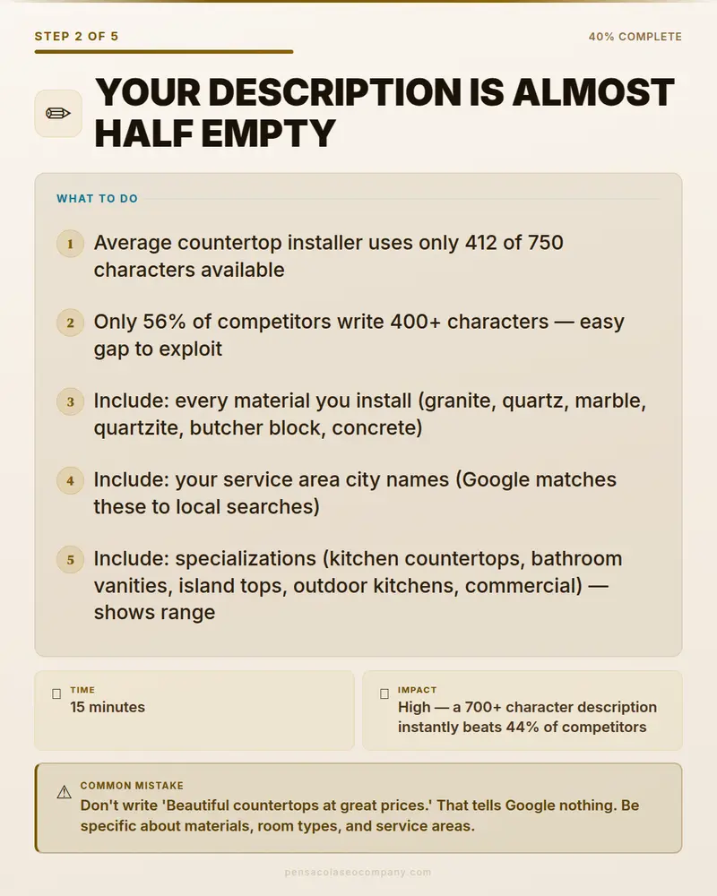 Visual psych 03 action step — Countertop Installation SEO guide by Pensacola SEO Company