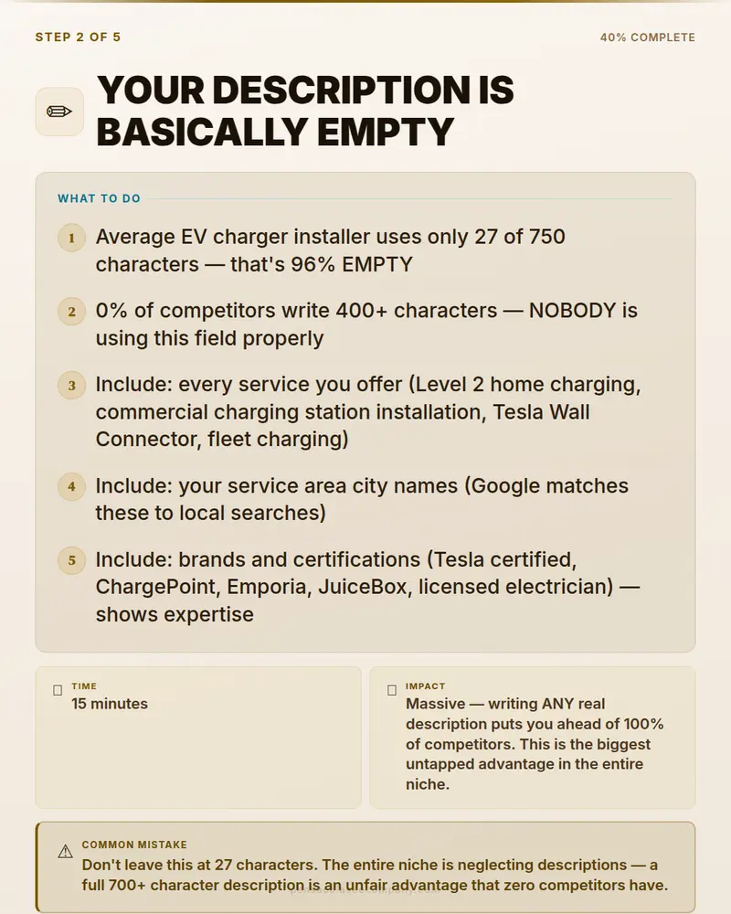 Visual psych 03 action step — EV Charger Installation SEO guide by Pensacola SEO Company