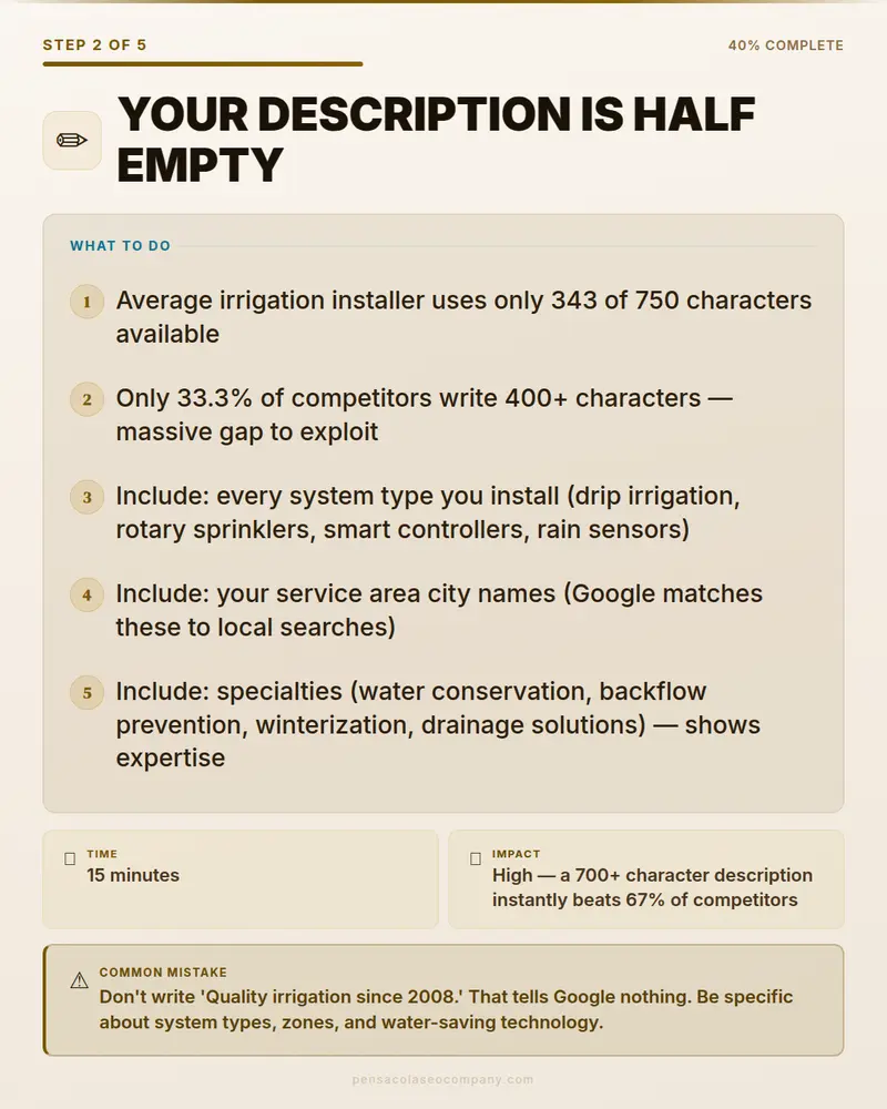 Visual psych 03 action step — Irrigation Installation SEO guide by Pensacola SEO Company