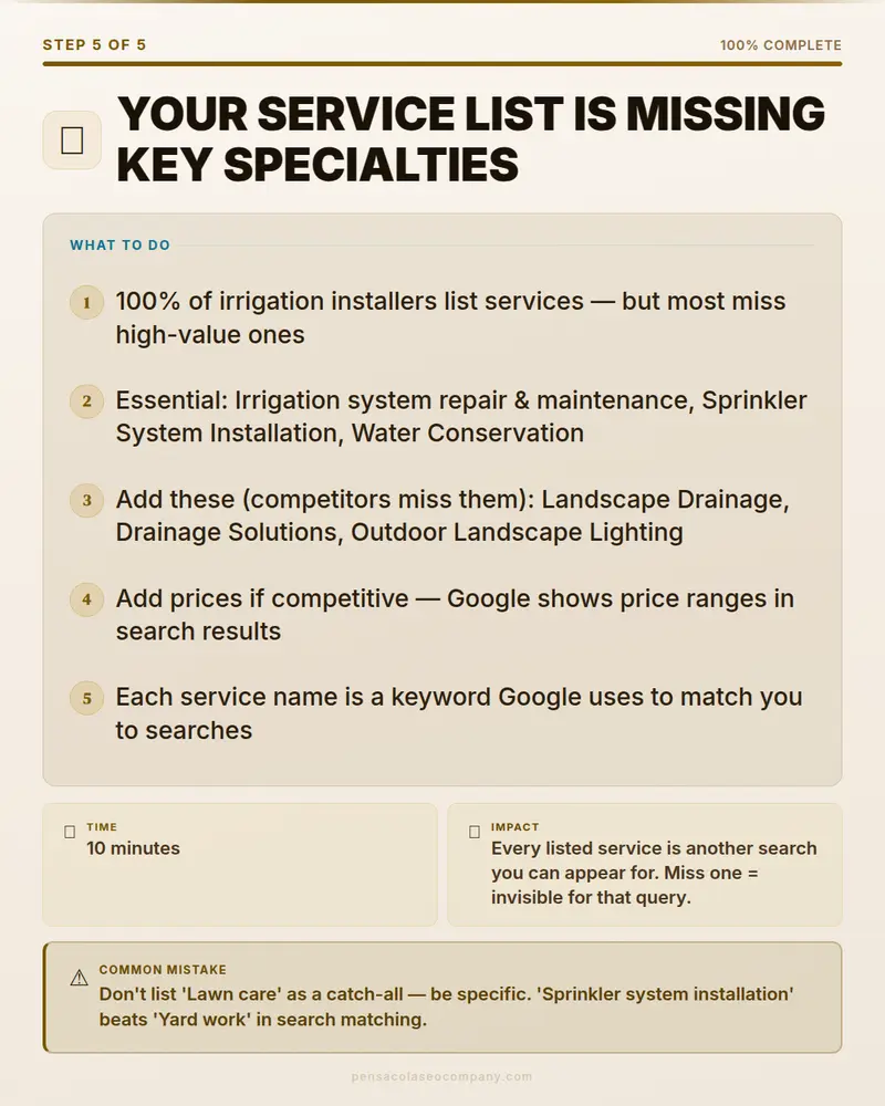 Visual psych 06 action step — Irrigation Installation SEO guide by Pensacola SEO Company