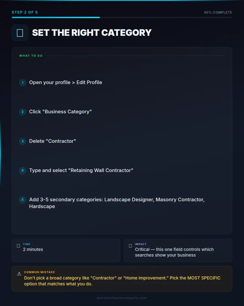Best Google Business Profile Categories for Retaining Wall Companies