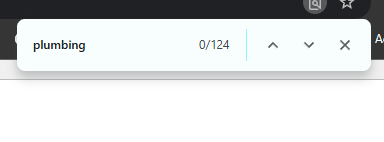 Browser Find showing the keyword plumbing used 124 times in a page's source