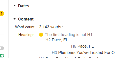 Ahrefs panel showing a competitor plumber page with a word count of 2,143