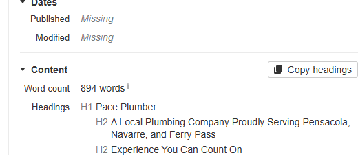 Ahrefs panel showing a competitor plumber page with a word count of 894